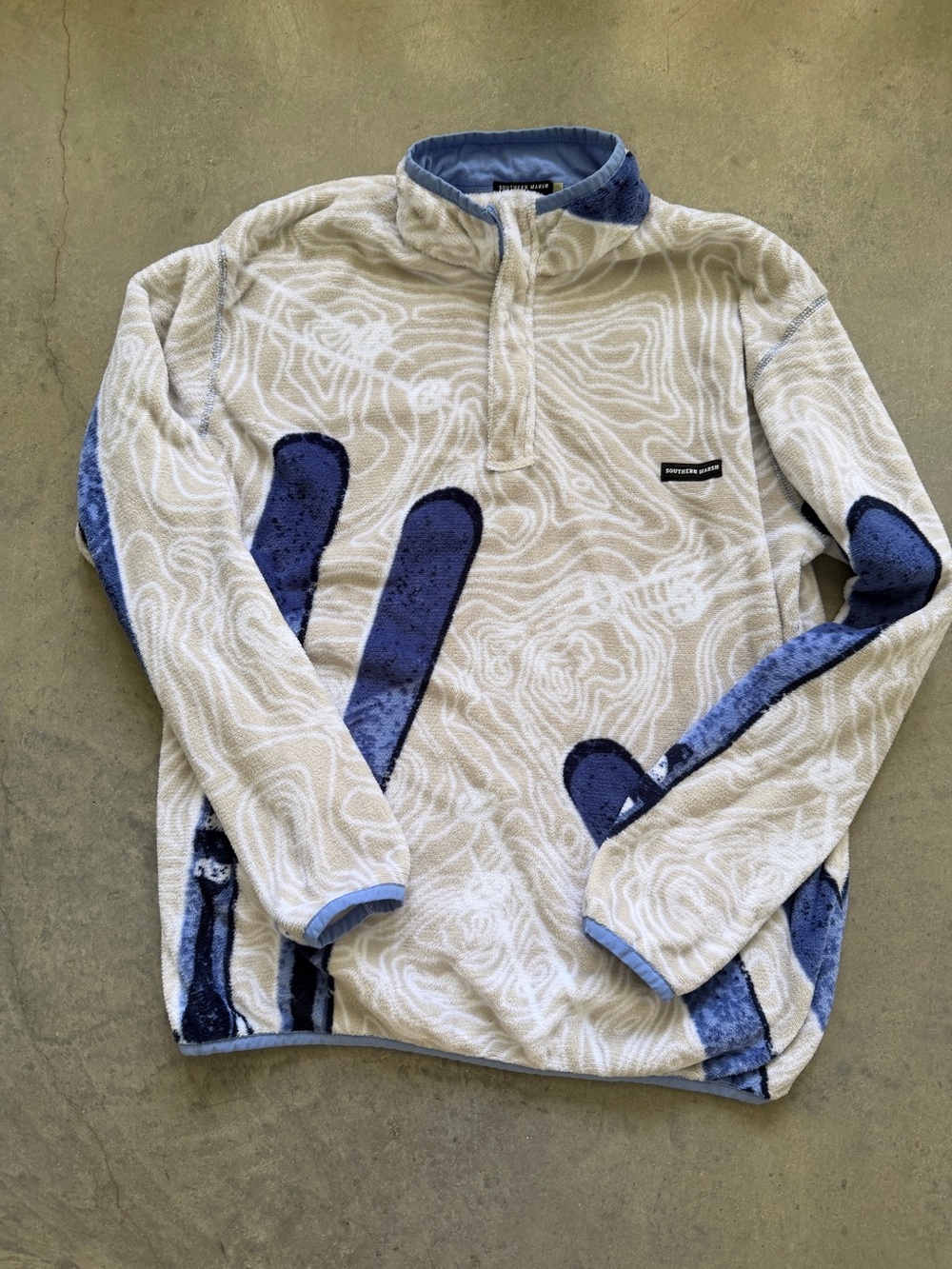 Men’s Southern Marsh Ski Fleece Quarter Zip Pullover Beige Blue Size M
